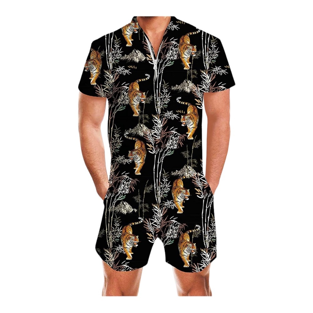 Idgreatim Men Large 3D Graphic Romper Casual Short Sleeve Jumpsuit Golf One Piec